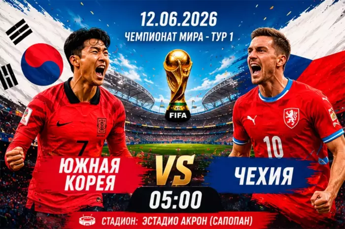 Прогноз на матч Южная Корея — Чехия ⚡ Коэффициент 2.15 на упорную битву первого тура