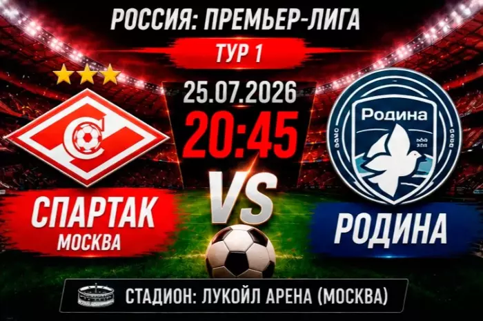 ⚽ Прогноз на матч Спартак Москва – Родина 25 июля 2026. Ставка с коэффициентом 1.35