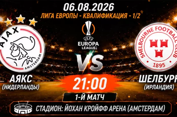 ⚽ Прогноз на матч Аякс – Шелбурн: победа хозяев с форой (-2) за 1.80