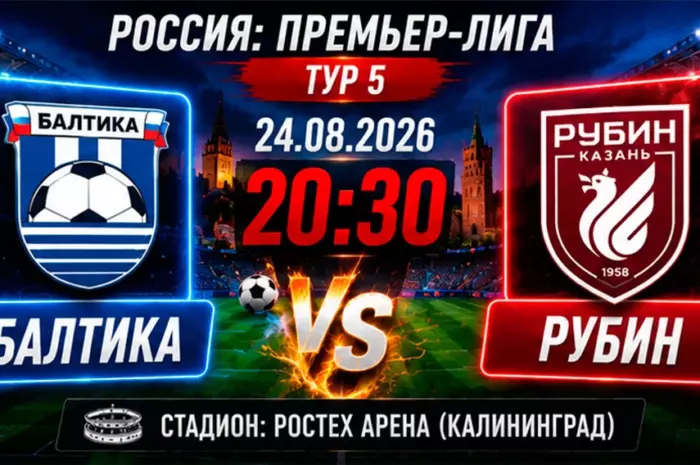 ⚽ Балтика — Рубин прогноз: Коэффициент 2.02 на победу хозяев и сенсация от Талалаева
