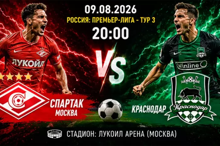 ⚽ Прогноз Спартак — Краснодар: битва лидеров без фаворита? Коэффициент 1.70